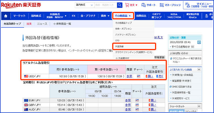 外国為替（両替）サービス