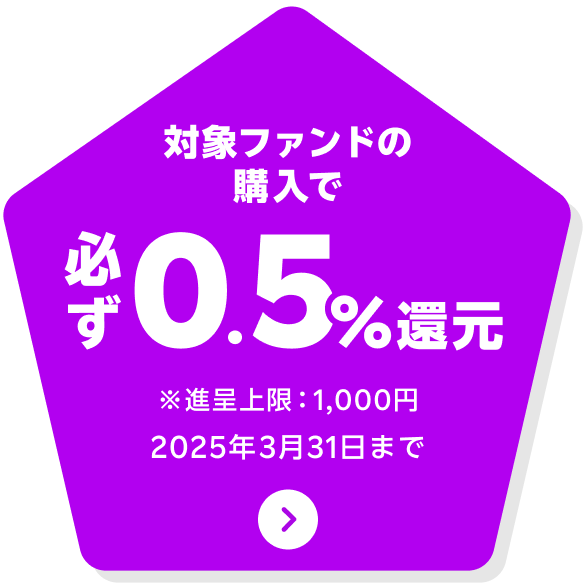 対象ファンドの購入で必ず0.5％還元※進呈上限：1,000円