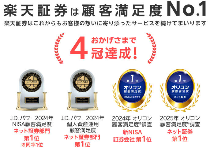 楽天証券は顧客満足度No.1 楽天証券はこれからもお客様の想いに寄り添ったサービスを続けてまいります 商標_J.D. パワーオリコン